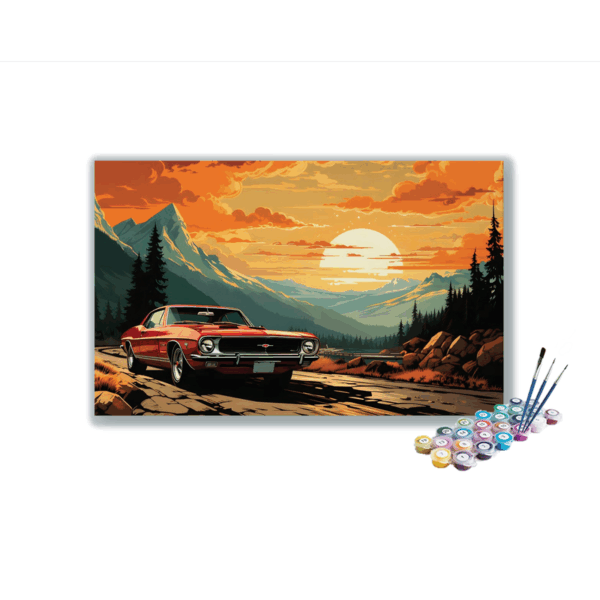Vintage Muscle Car in Sunset Valley Paint by Numbers Kit