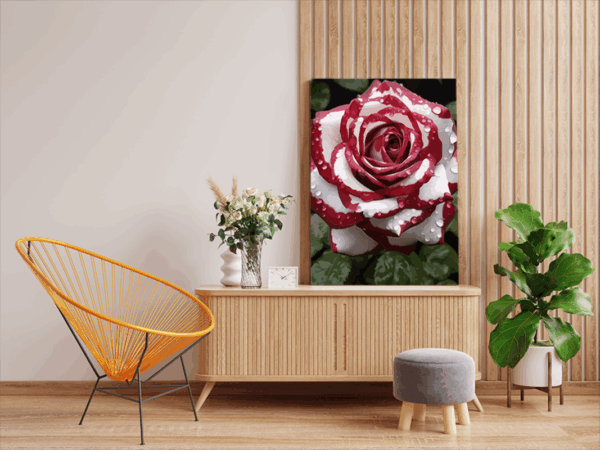 Rose Elegance: Dew-Kissed Red and White Rose Paint by Numbers Kit - Image 2