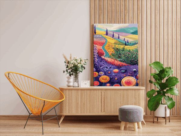 Colorful Fields: Abstract Floral Landscape Paint by Numbers Kit - Image 2