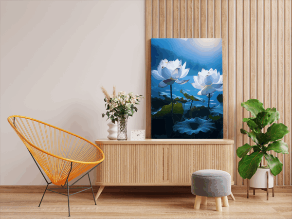 Moonlit Serenity: White Lotus Paint by Numbers Kit - Image 2