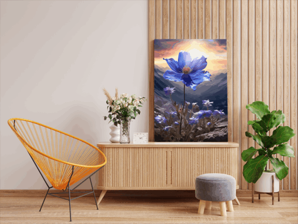 Mountain Glory: Blue Bloom at Sunrise Paint by Numbers Kit - Image 2