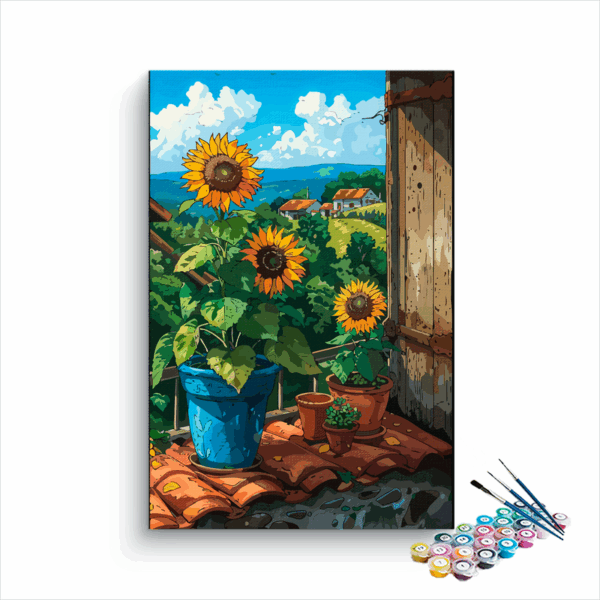 Sunlit Balcony: Sunflowers in the Countryside Paint by Numbers Kit
