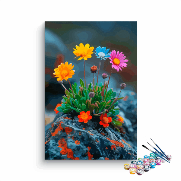 Rocky Resilience: Colorful Wildflowers Paint by Numbers Kit