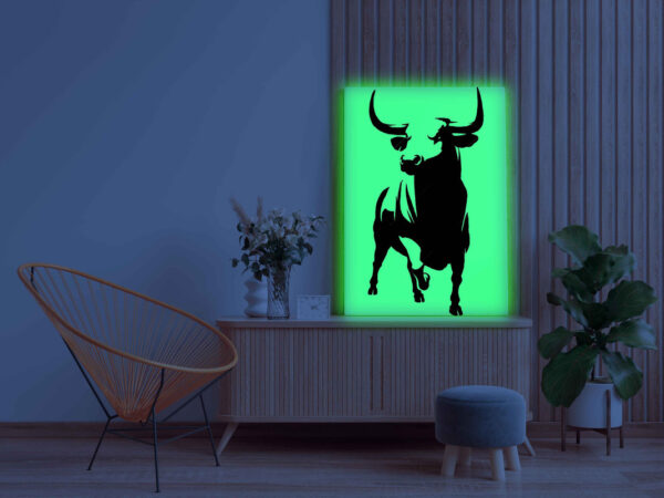 Bull Canvas DIY Painting – Glow in the Dark Kit for Adults & Kids | Eazy Arts DIY Art Set with Brushes, Glow Paint & Black Paint (Blue/Cyan/Green Glow Options) - Image 3