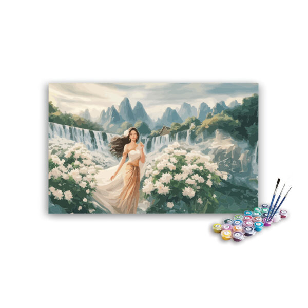 Enchanting Mountain Waterfall with Flower Garden Paint by Numbers Kit