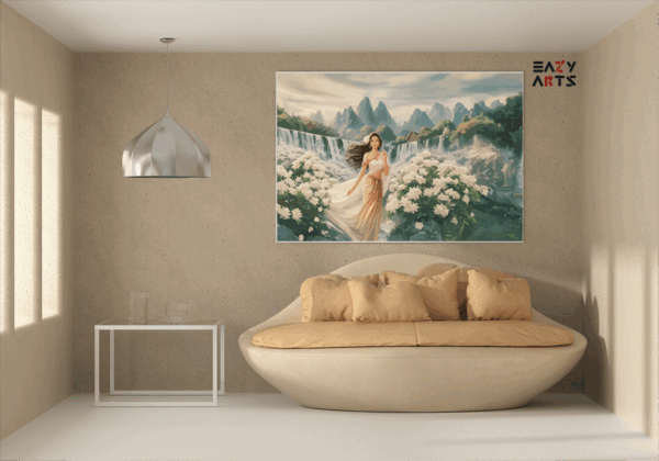Enchanting Mountain Waterfall with Flower Garden Paint by Numbers Kit - Image 2