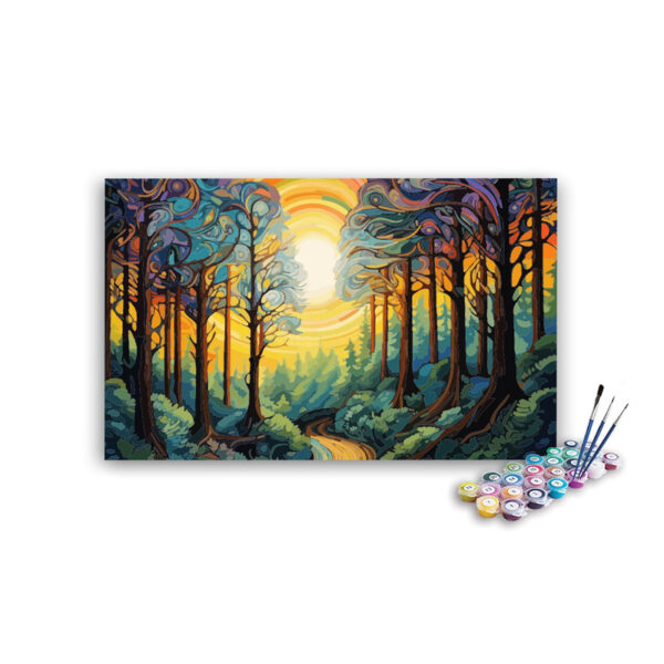 Abstract Enchanted Forest at Sunrise Paint by Numbers Kit