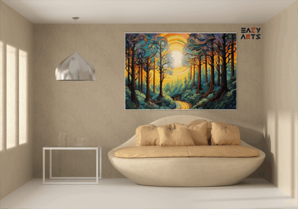 Abstract Enchanted Forest at Sunrise Paint by Numbers Kit - Image 2