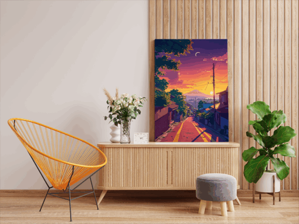 Sunset Over Serene Village Path Paint by Numbers Kit - Image 2