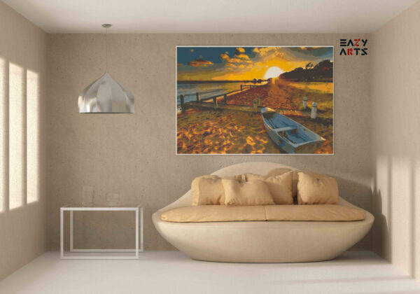 Golden Sunset Over Serene Beach Paint by Numbers Kit - Image 2