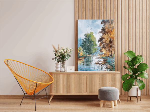 Serene Riverbank with Autumn Trees Paint by Numbers Kit - Image 2