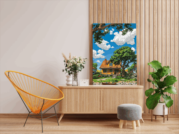 Sunny Cottage by the Lake Paint by Numbers Kit - Image 2