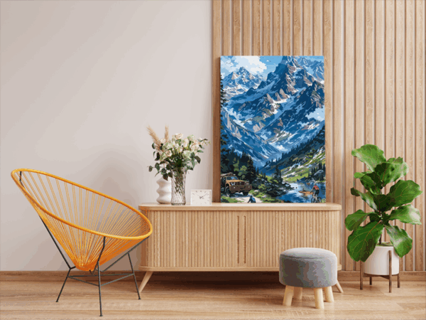 Mountain Adventure with Cyclists Paint by Numbers Kit - Image 2
