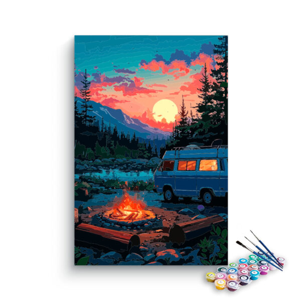 Sunset Campfire Adventure: Scenic Camping Paint by Numbers Kit