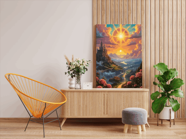 Sunset Castle on the Hills Paint by Numbers Kit - Image 2