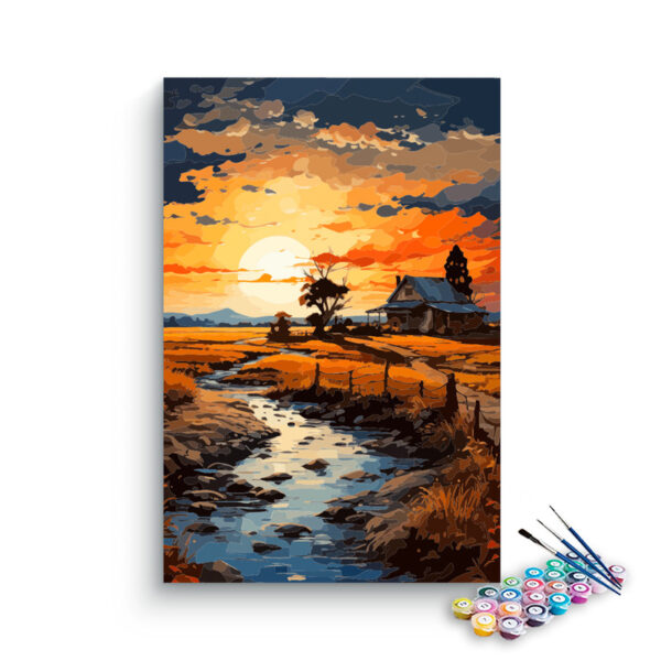 Golden Sunset on the Farm: Paint by Numbers Kit