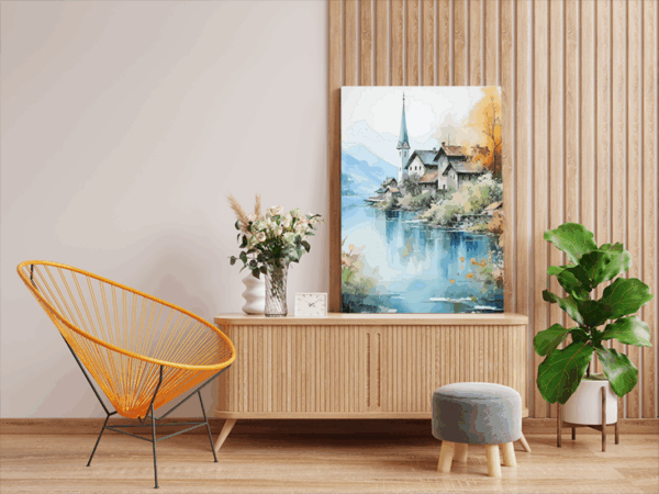 Serene Lakeside Village Paint by Numbers Kit - Image 2