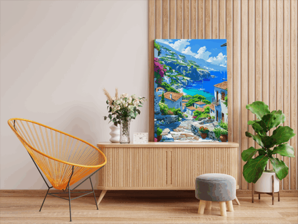 Mediterranean Coastal Village Paint by Numbers Kit - Image 2