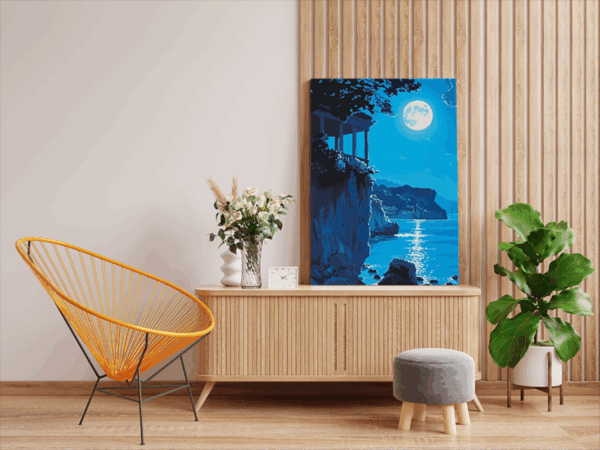 Moonlit Coastal View Paint by Numbers Kit - Image 2