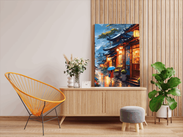 Rainy Lantern Street Paint by Numbers Kit - Image 2
