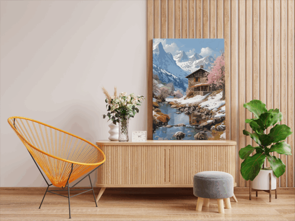 Mountain Cabin by River Paint by Numbers Kit - Image 2