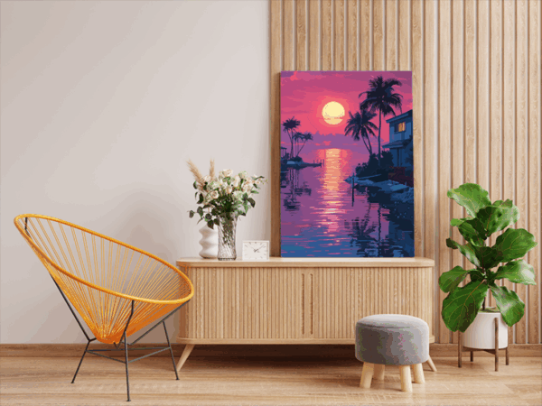 Tropical Sunset Waterfront Paint by Numbers Kit - Image 2
