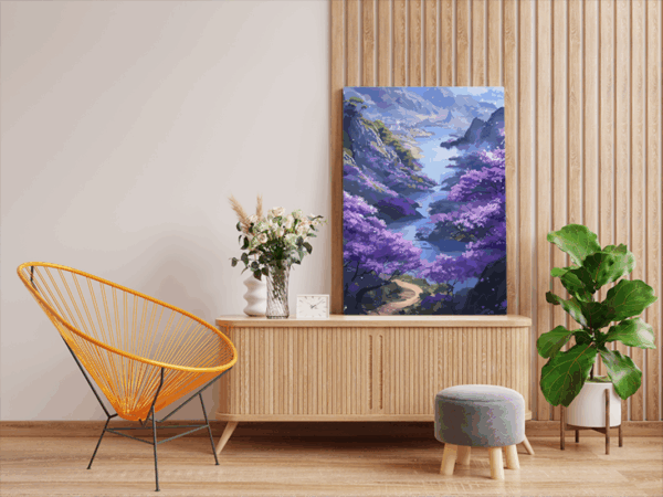 Purple Valley River Landscape Paint by Numbers Kit - Image 2