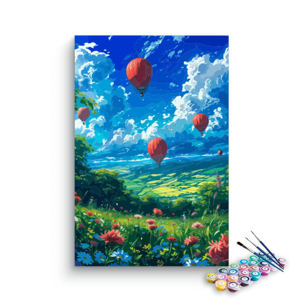 Hot Air Balloons Over Meadow Paint by Numbers Kit