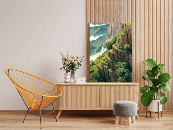 Mountain Cliff Temple Paint by Numbers Kit - Image 2