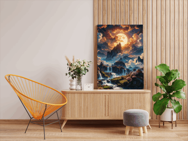 Moonlit Waterfall Fantasy Landscape Paint by Numbers Kit - Image 2