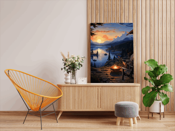 Lakeside Sunset Campfire Paint by Numbers Kit - Image 2