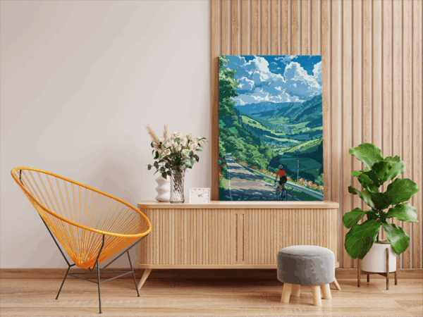 Mountain Valley Cyclist Paint by Numbers Kit - Image 2