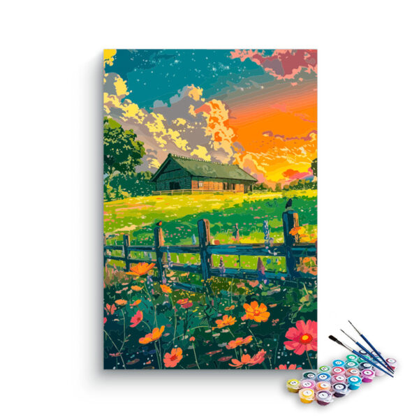 Sunset Cottage in Bloom Paint by Numbers Kit