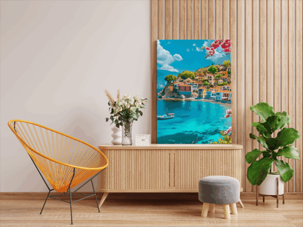 Seaside Mediterranean Village Landscape Paint by Numbers Kit - Image 2