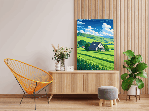 Countryside Farmhouse Landscape Paint by Numbers Kit - Image 2