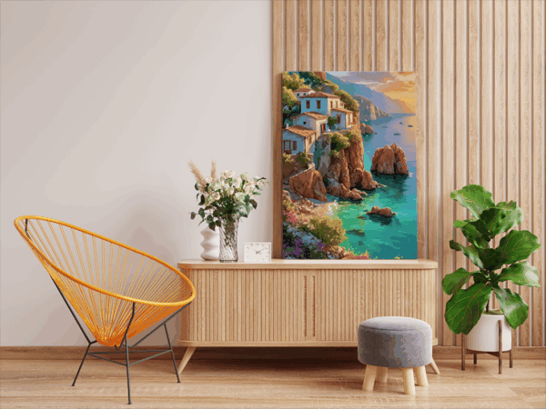Cliffside Mediterranean Sunset Paint by Numbers Kit - Image 2