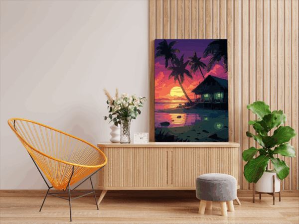 Tropical Sunset Beach Hut Paint by Numbers Kit - Image 2