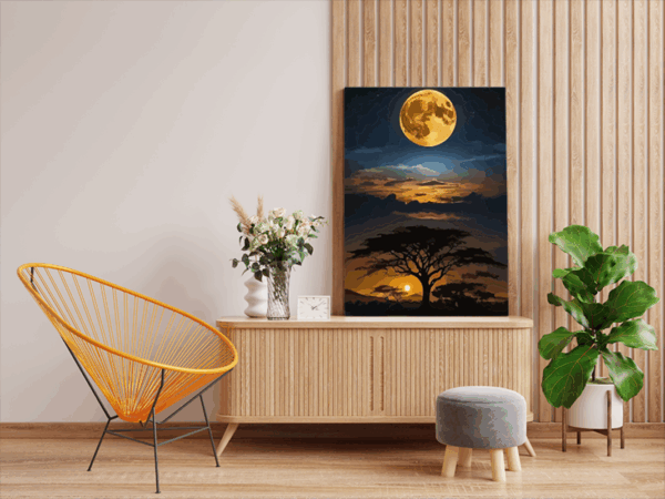 Full Moon Over African Tree Paint by Numbers Kit - Image 2