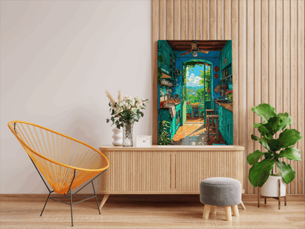 Sunlit Kitchen with Garden View Paint by Numbers Kit - Image 2