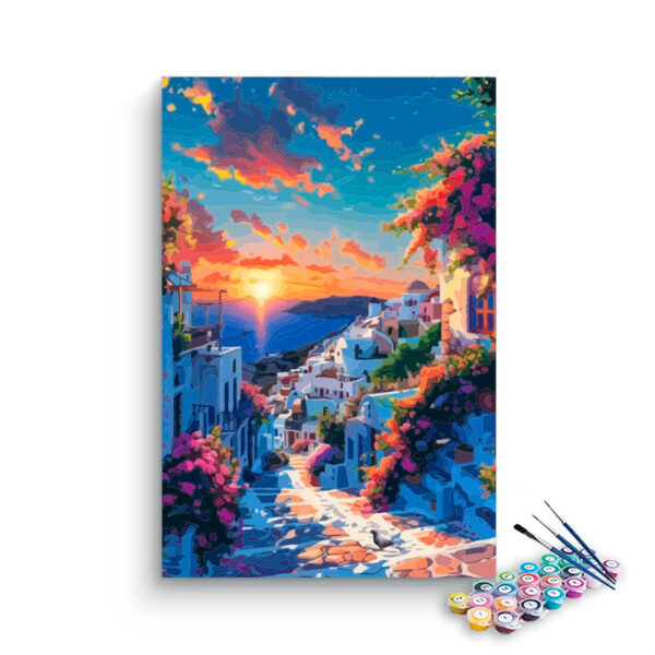 Sunset in Mediterranean Village Paint by Numbers Kit