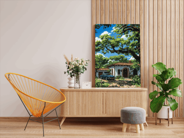 Charming Villa with Vintage Car Paint by Numbers Kit - Image 2