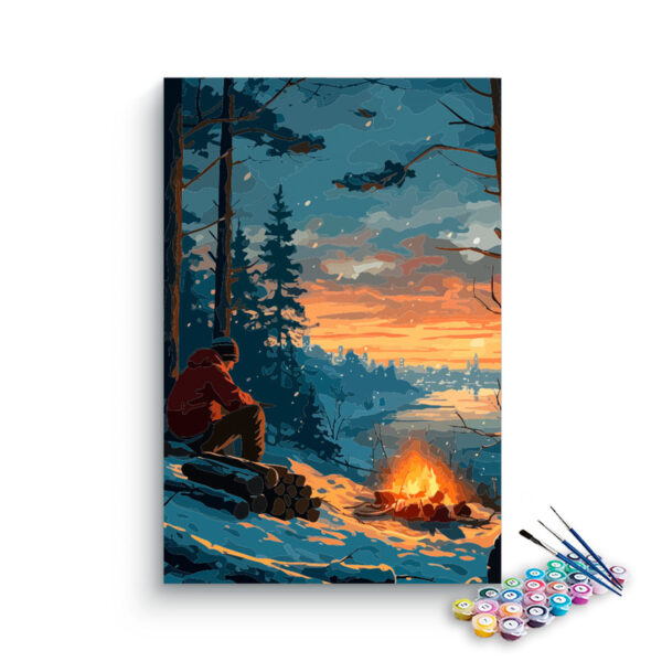 Winter Campfire at Sunset Paint by Numbers Kit