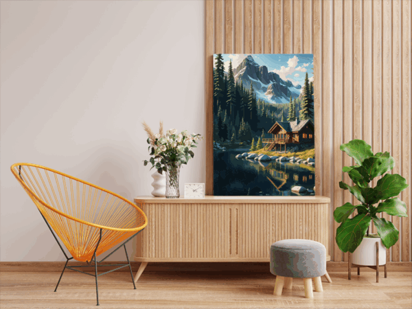 Tranquil Mountain Cabin Paint by Numbers Kit - Image 2