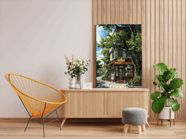 Quaint Coffee Shop Corner Paint by Numbers Kit - Image 2