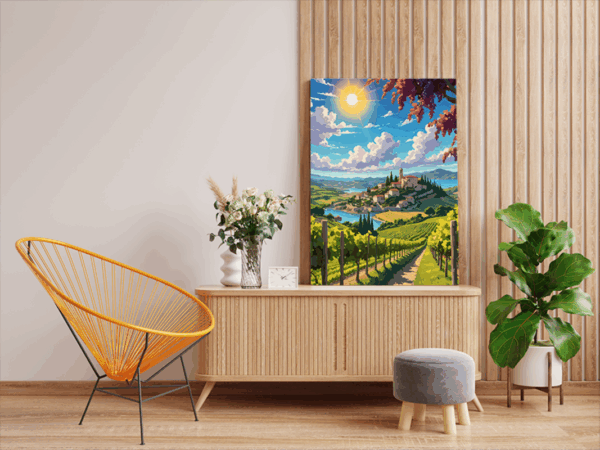 Sunlit Vineyard Village Paint by Numbers Kit - Image 2