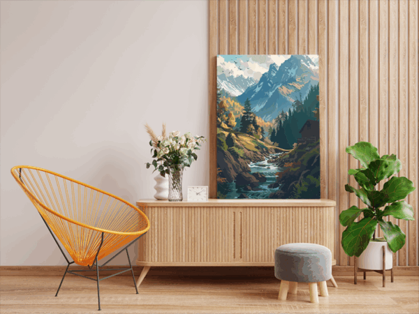 Mountain Stream Cabin Paint by Numbers Kit - Image 2