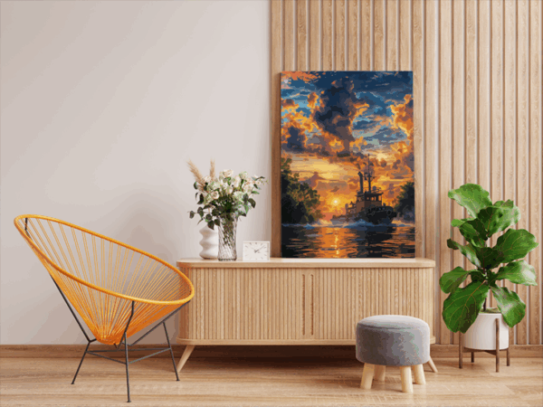 Fiery Sunset Tugboat Paint by Numbers Kit - Image 2