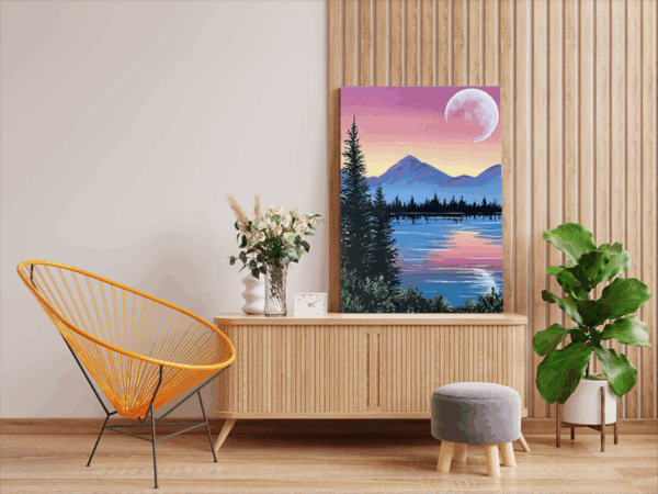 Tranquil Moonlit Lake Paint by Numbers Kit - Image 2