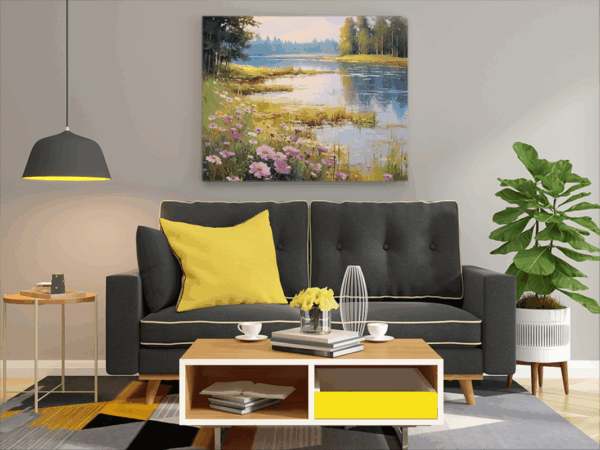 Tranquil Lakeside Flowers Paint by Numbers Kit - Image 2