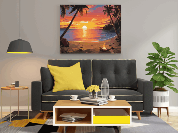 Tropical Sunset Beach Paint by Numbers Kit - Image 2
